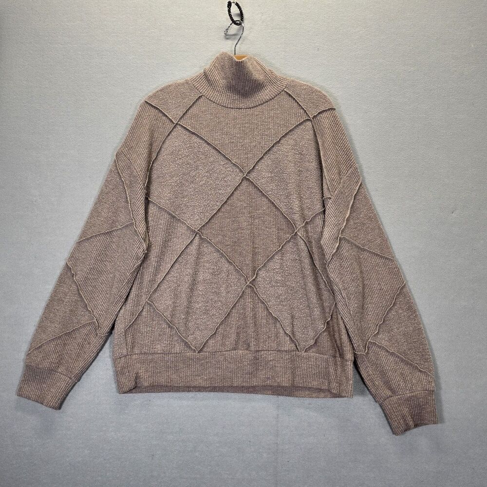 HEATHER BY BORDEAUX Diamond  Seamed Sweater  Light Brown Large